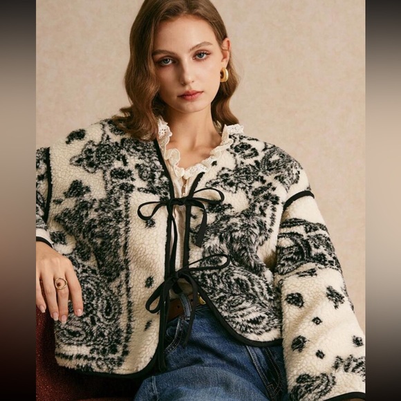 SHEIN Sweaters - New Sherpa French tie front cardigan sweater pattern